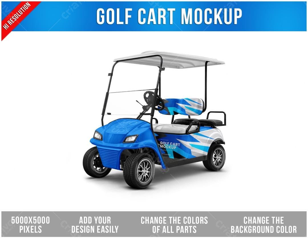 Mockup Carro de Golfe Azul PSD Editável