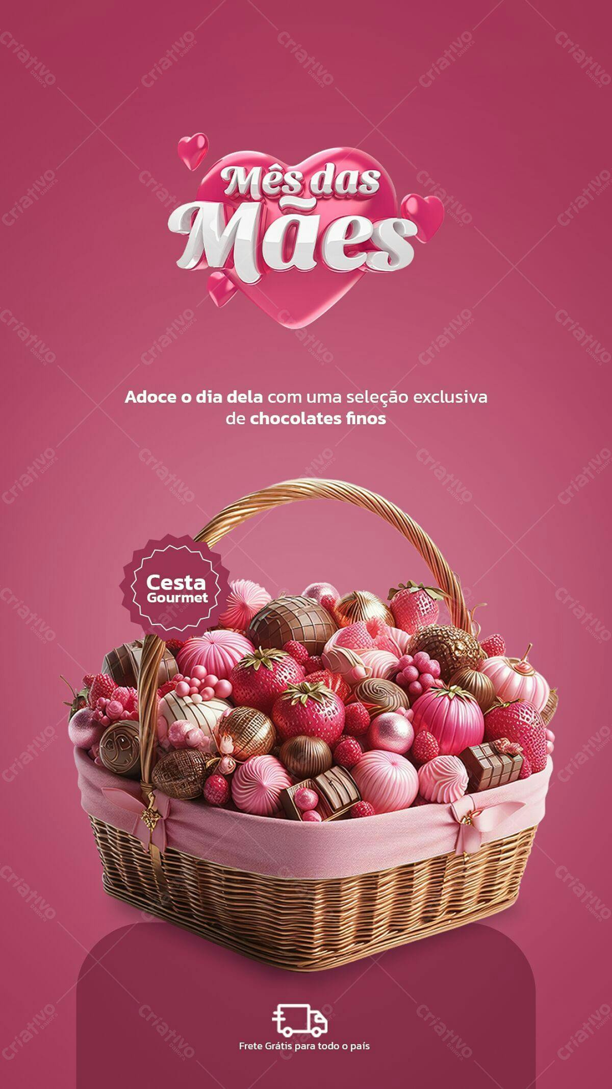 Flyer Dia das Mães com Cesta de Chocolates PSD Editável