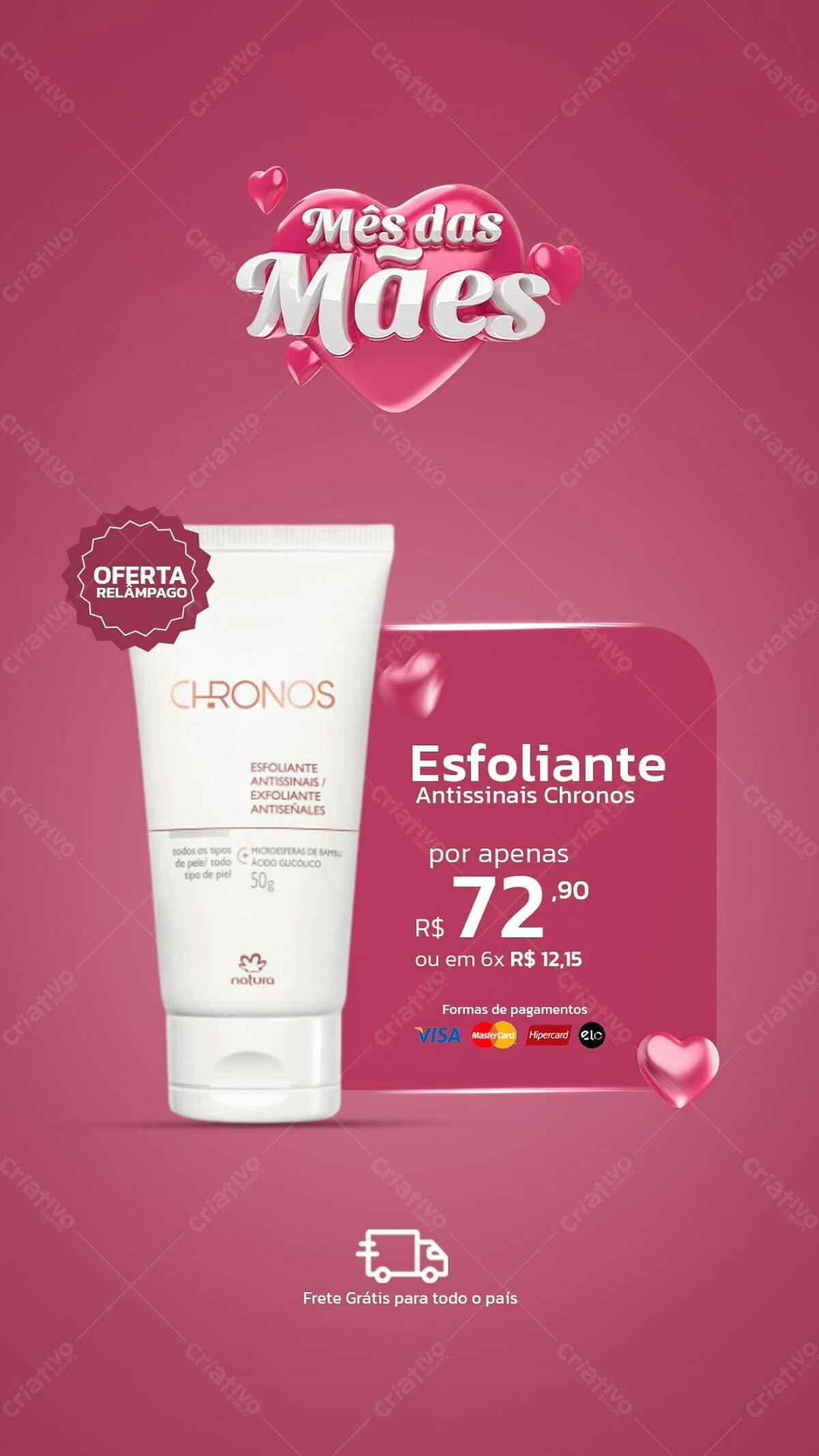 Flyer Mês das Mães com produto Natura Chronos PSD Editável