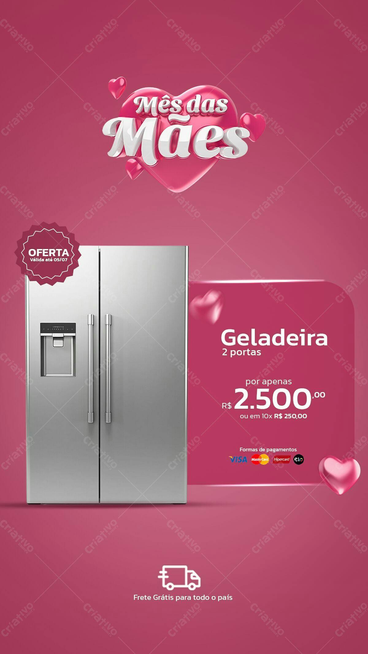 Flyer Dia das Mães com Geladeira PSD Editável