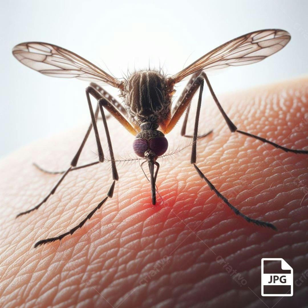 Mosquito sugando sangue em pele humana
