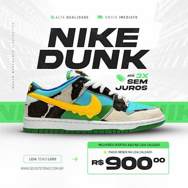 Tenis nike dunk psd editável oferta loja de calçado