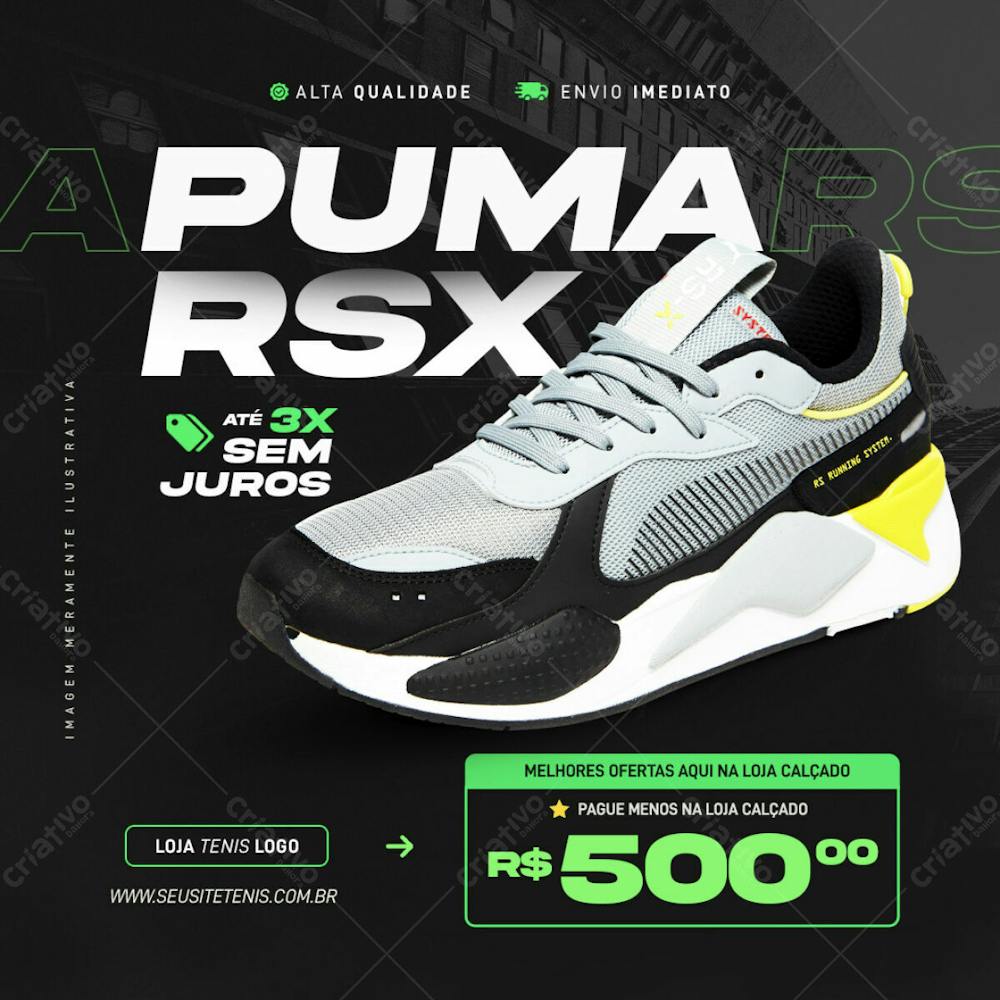 Tenis Puma Rsx Psd Editável Oferta Loja De Calçado