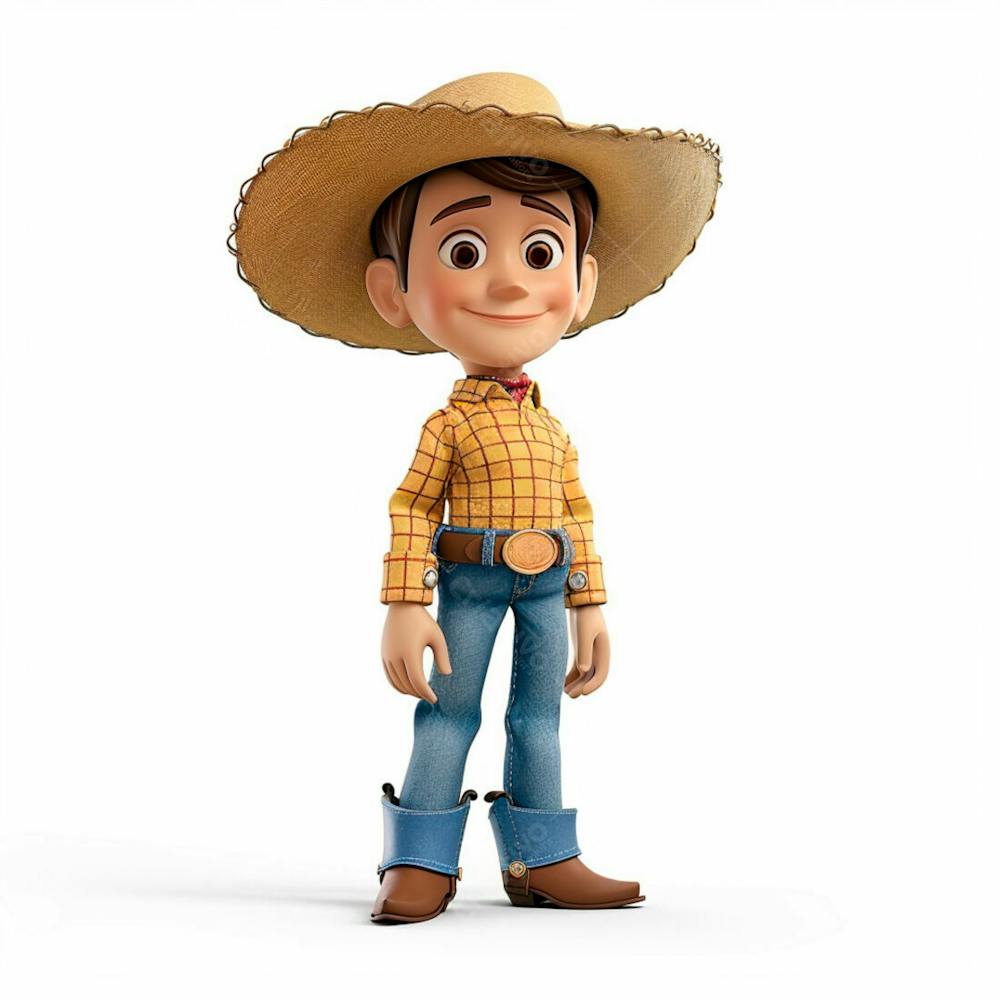 Menino Usando Camisa Xadrez E Chapéu De Palha 3D 8