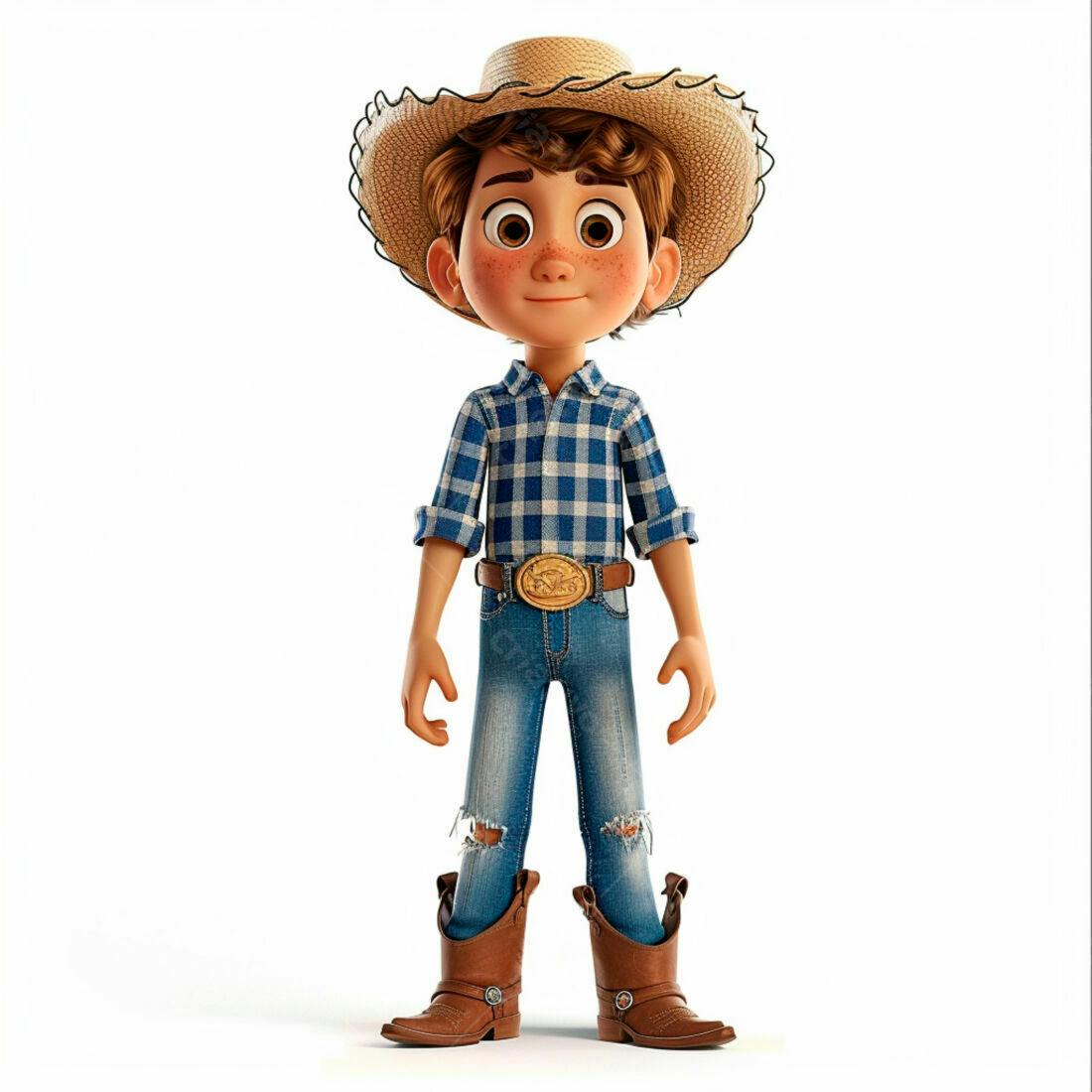 Menino Fazendeiro Cartoon Vestindo Jeans e Chapéu de Palha