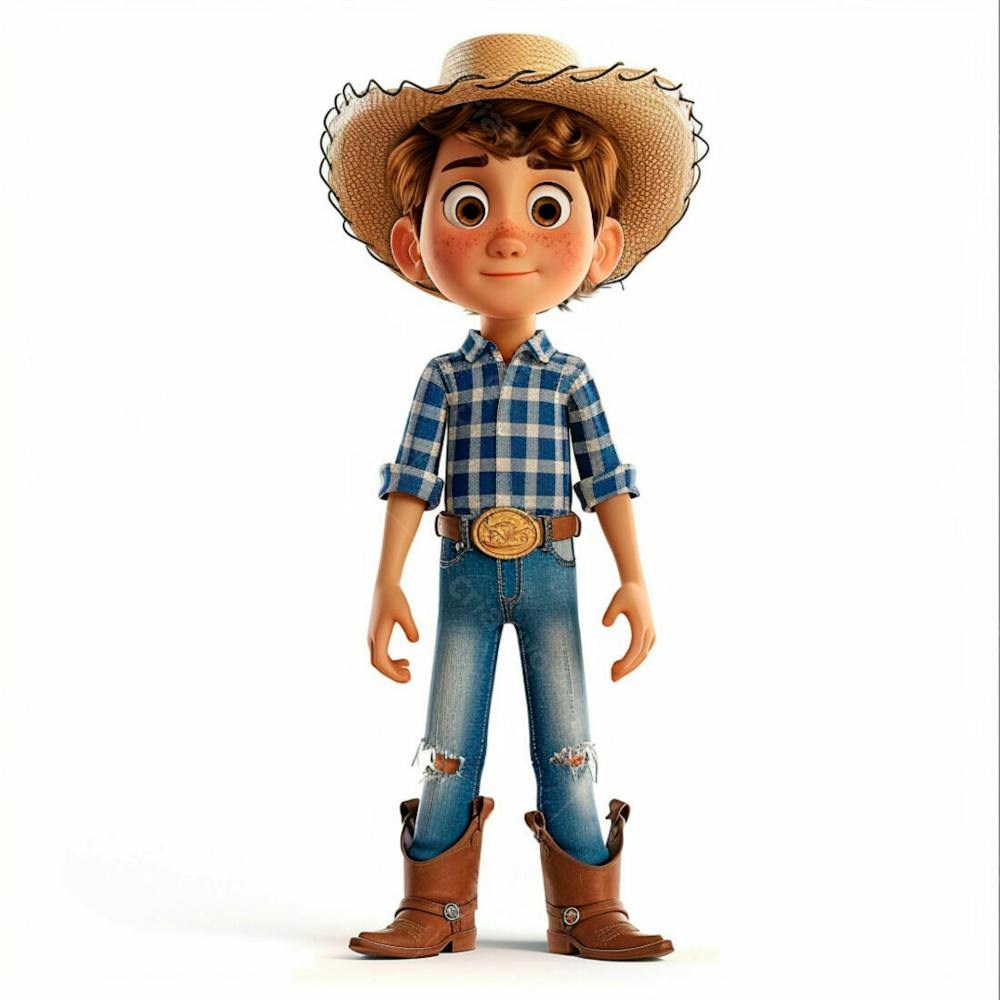 Menino Usando Camisa Xadrez E Chapéu De Palha 3D 11