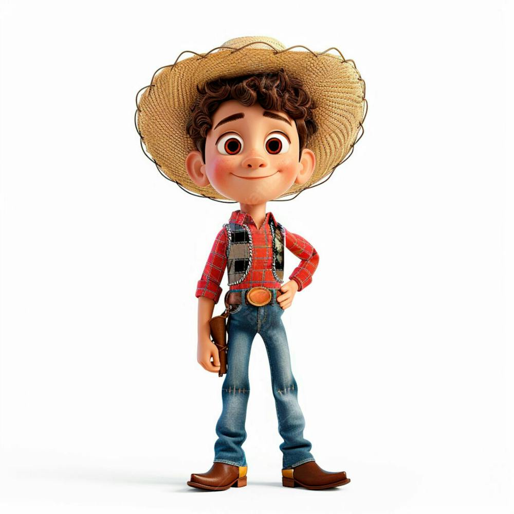 Menino Usando Camisa Xadrez E Chapéu De Palha 3D 12