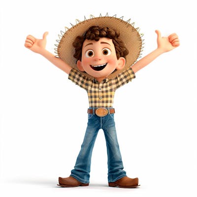 Menino Usando Camisa Xadrez E Chapéu De Palha 3D 22
