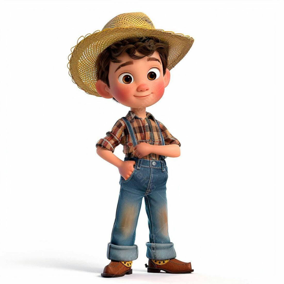 Menino Fazendeiro Cartoon Sorrindo