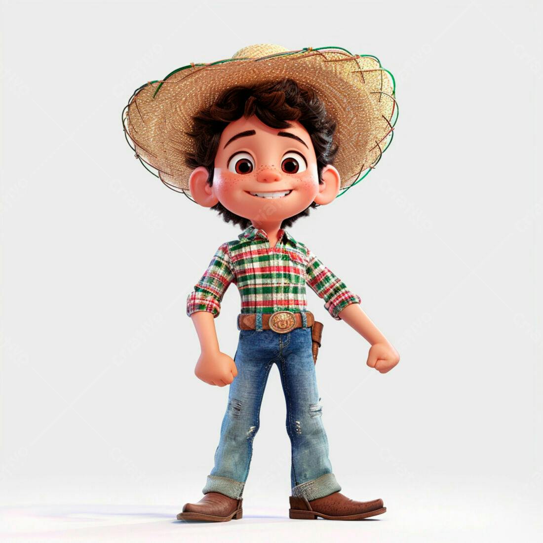 Menino sorridente em roupa de fazendeiro