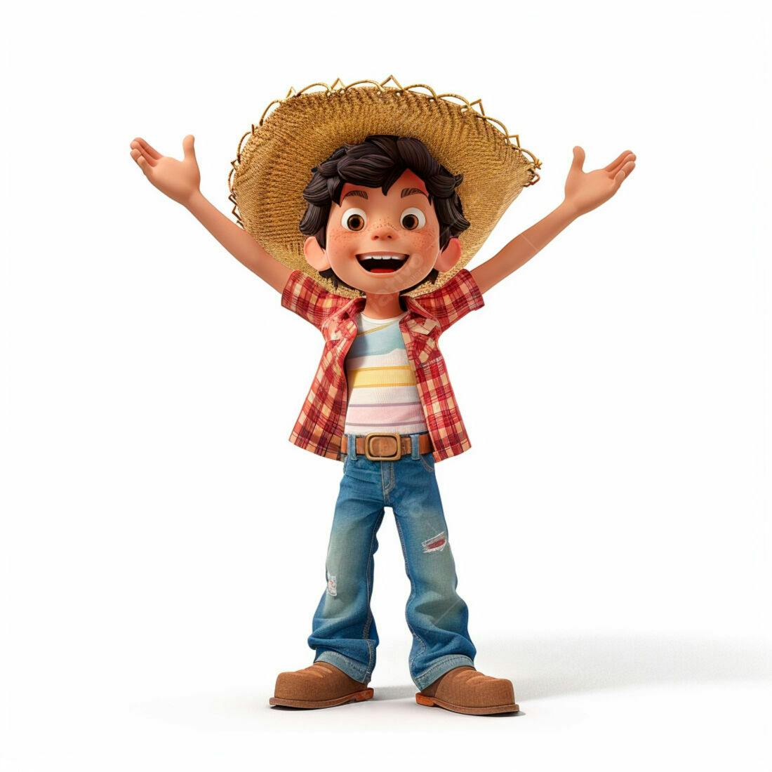 Menino feliz com chapéu de palha braços abertos
