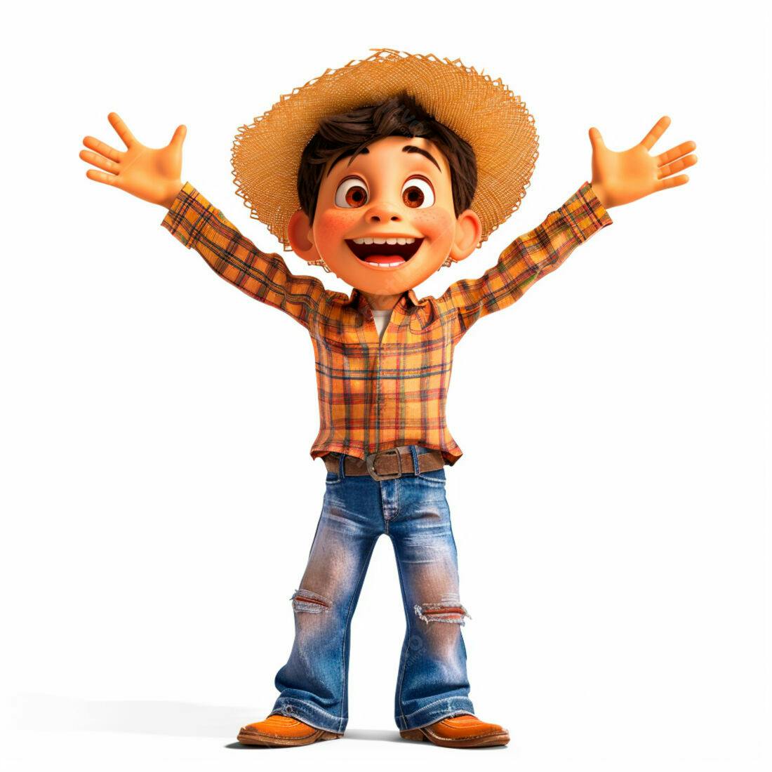 Menino feliz chapéu de palha braços abertos