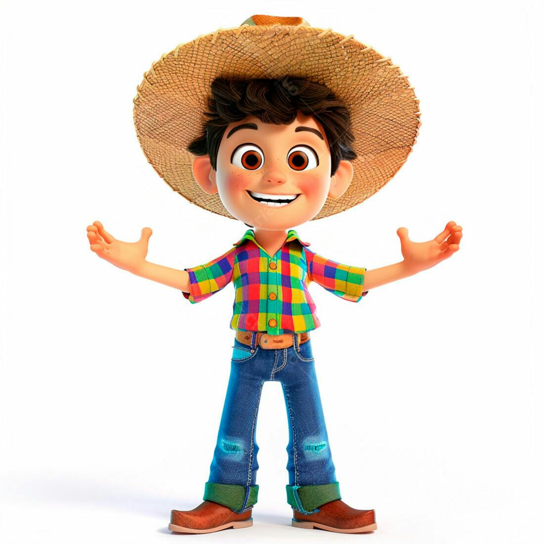 Menino agricultor alegre com chapéu de palha