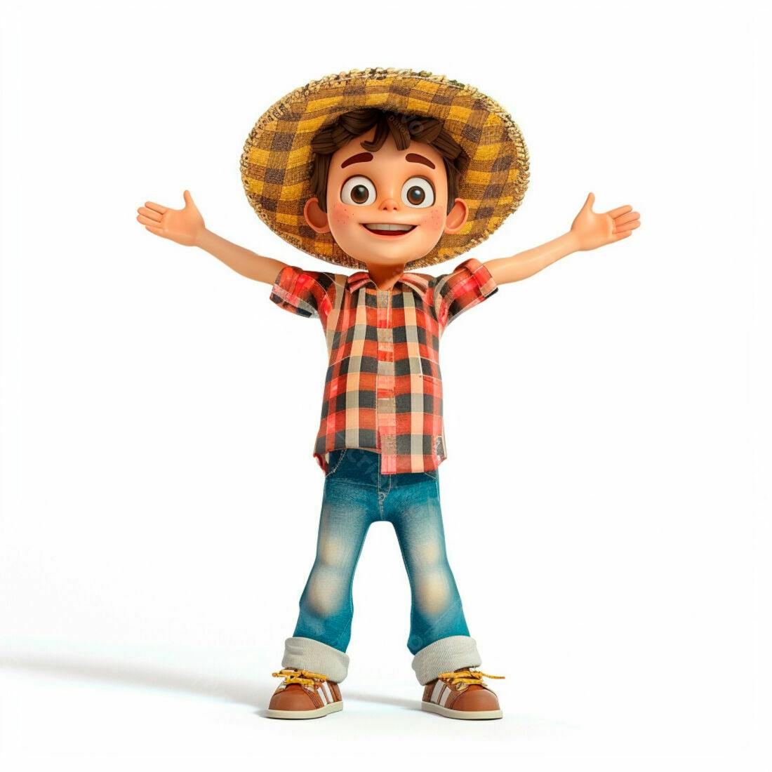 Menino feliz com roupa de fazendeiro
