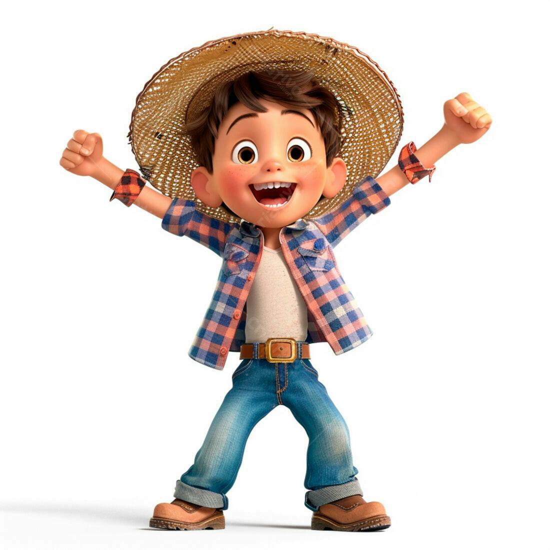 Menino feliz com chapéu de palha comemorando