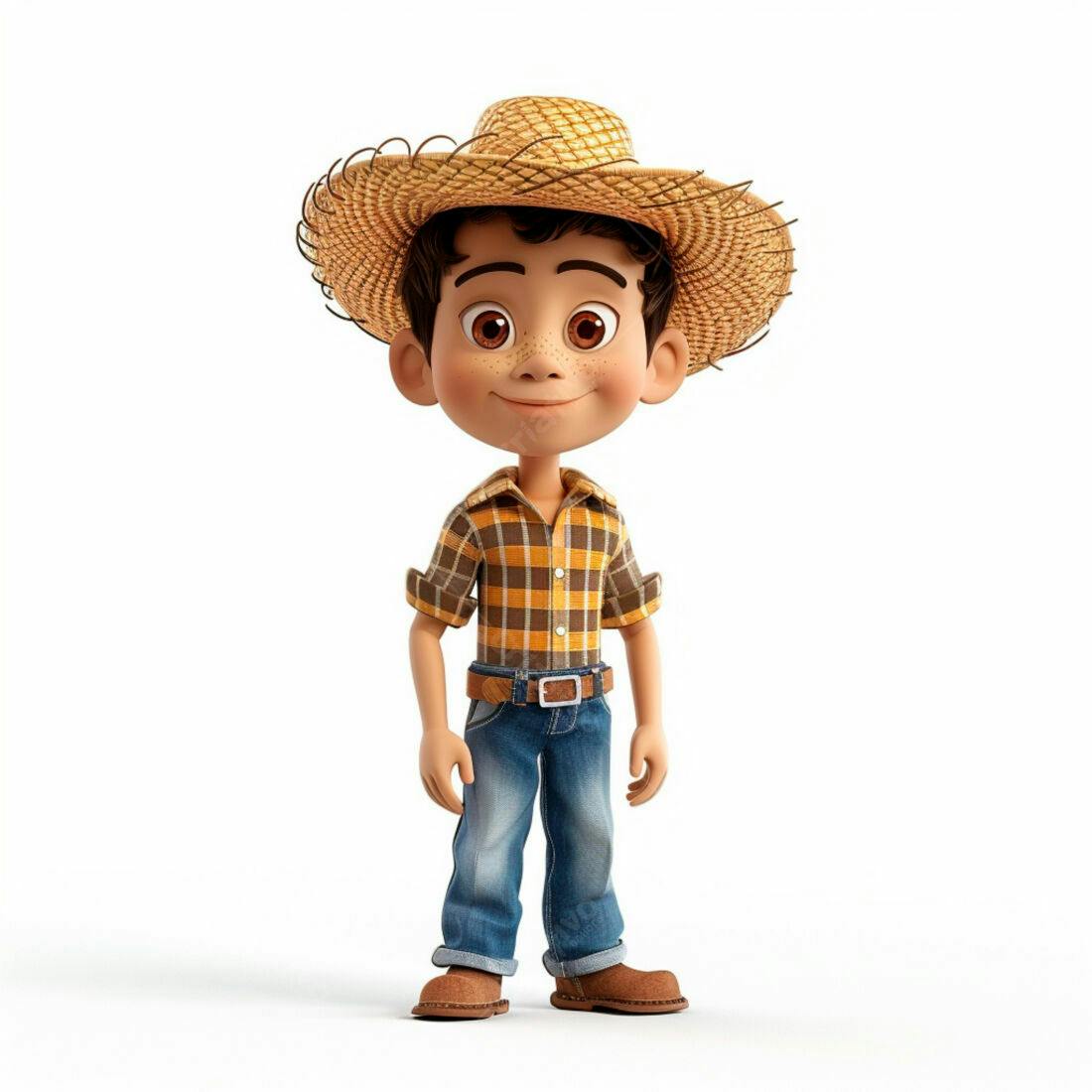 Menino agricultor sorrindo usando chapéu de palha