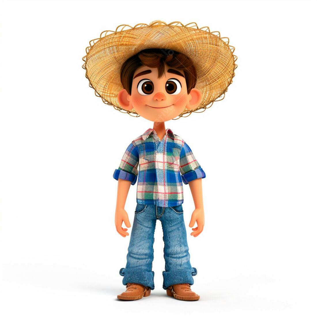 Menino sorridente chapéu de palha roupa jeans
