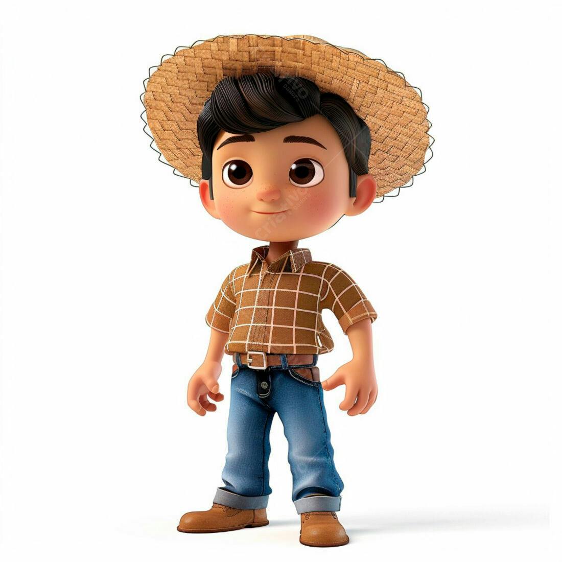 Menino agricultor desenho animado chapéu palha