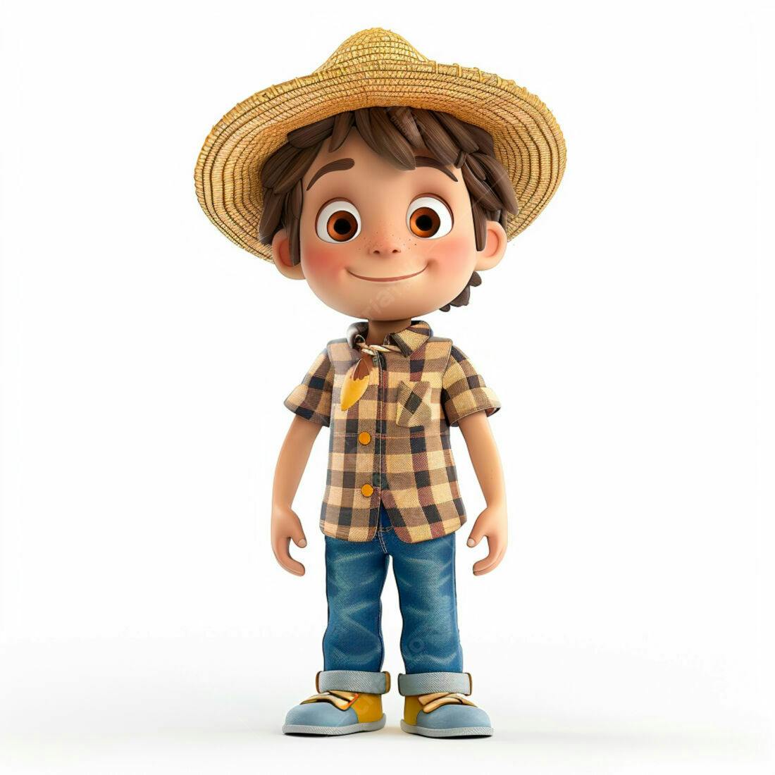 Menino sorridente vestindo roupa de fazendeiro