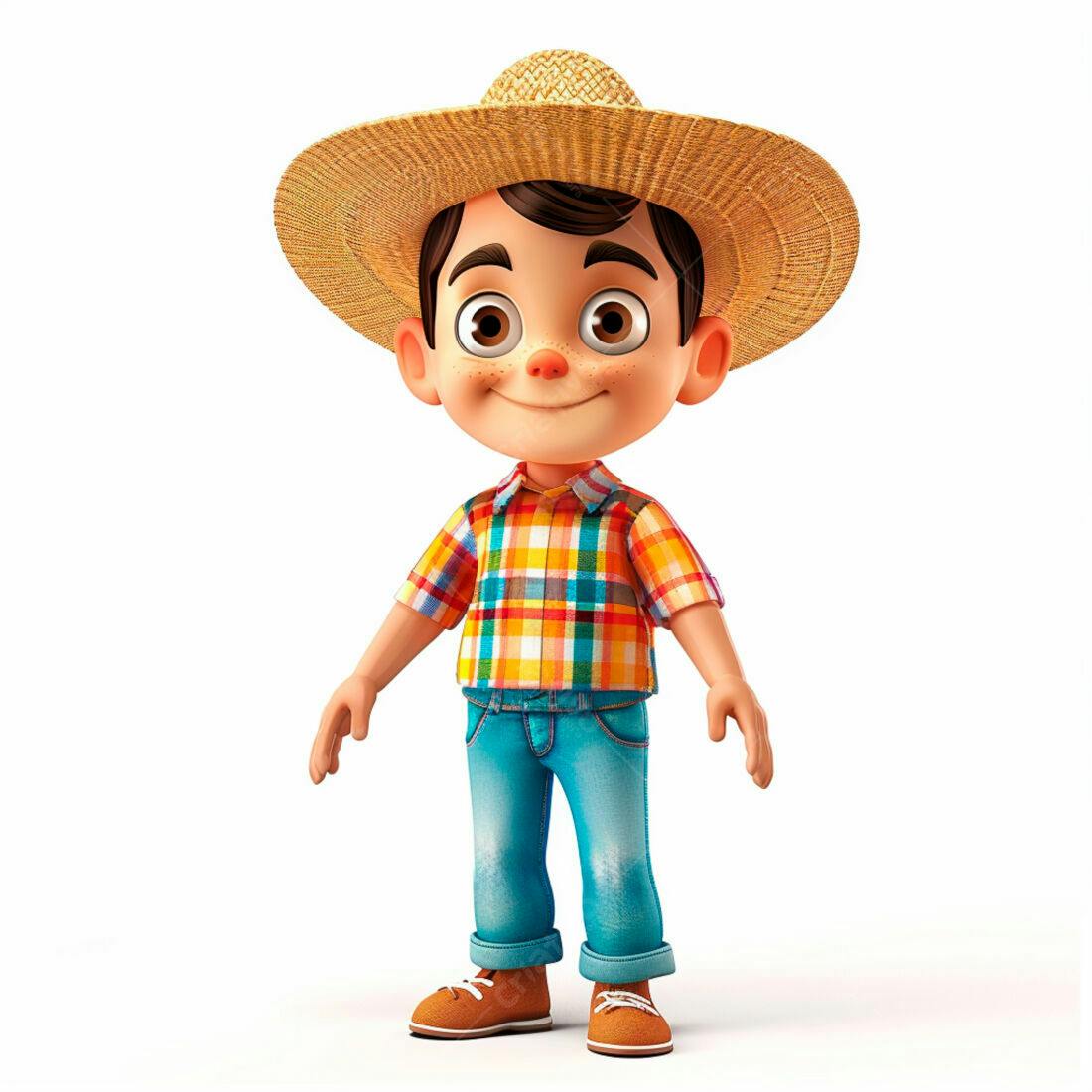 Menino agricultor alegre usando chapéu de palha