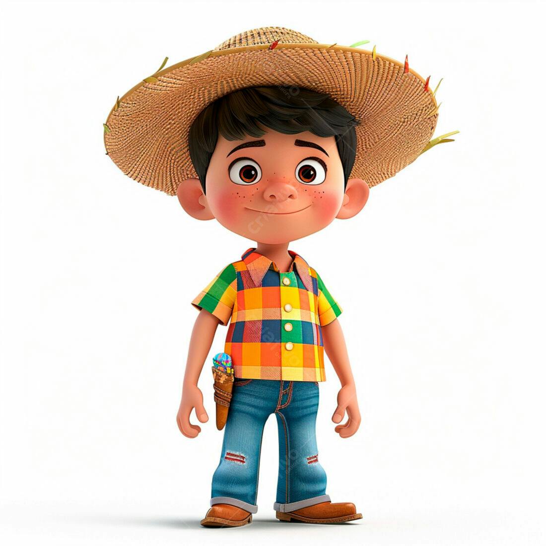Menino agricultor alegre com chapéu de palha