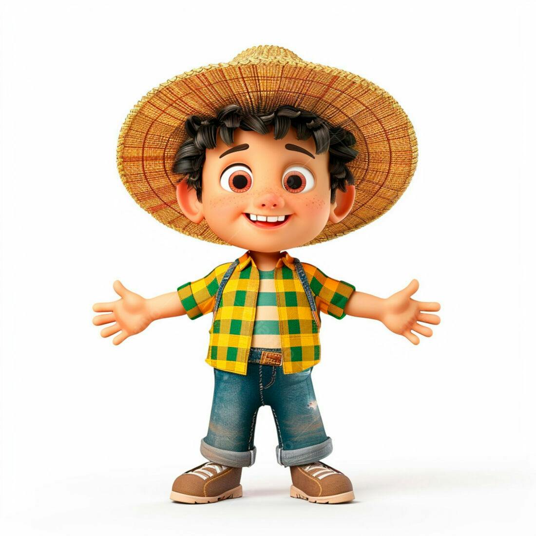 Menino alegre usando chapéu de palha