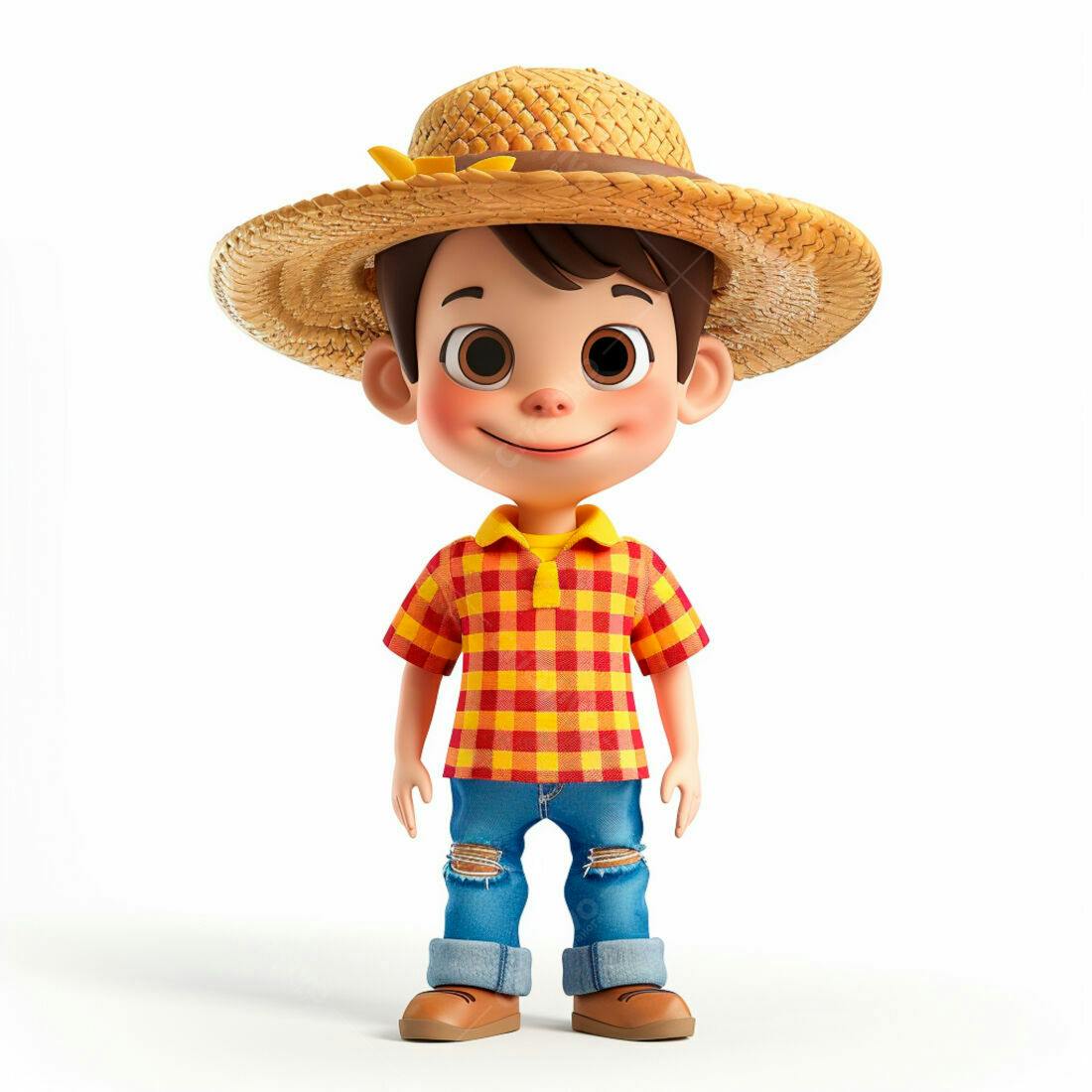 Menino agricultor com chapéu de palha