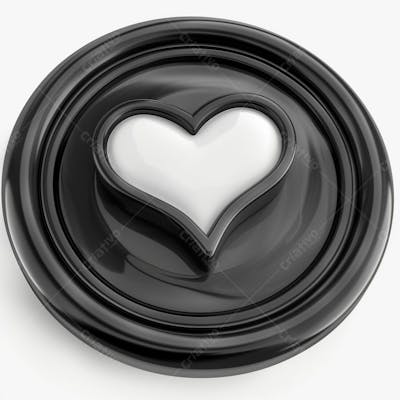 Icone 3D Preto Com Coração Branco