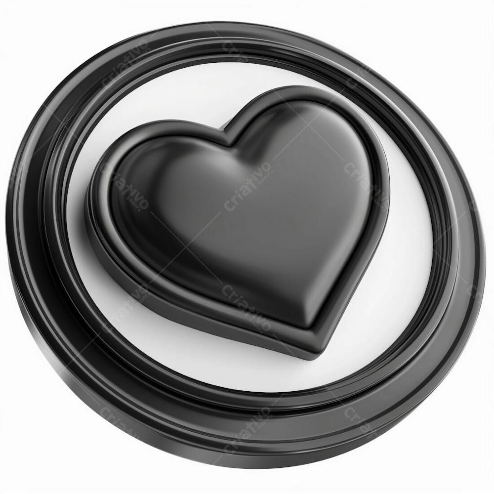 Icone 3D Preto Com Coração Branco