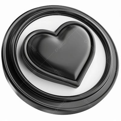 Icone 3D Preto Com Coração Branco