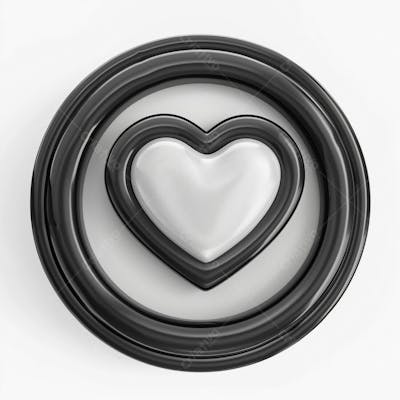 Icone 3D Preto Com Coração Branco