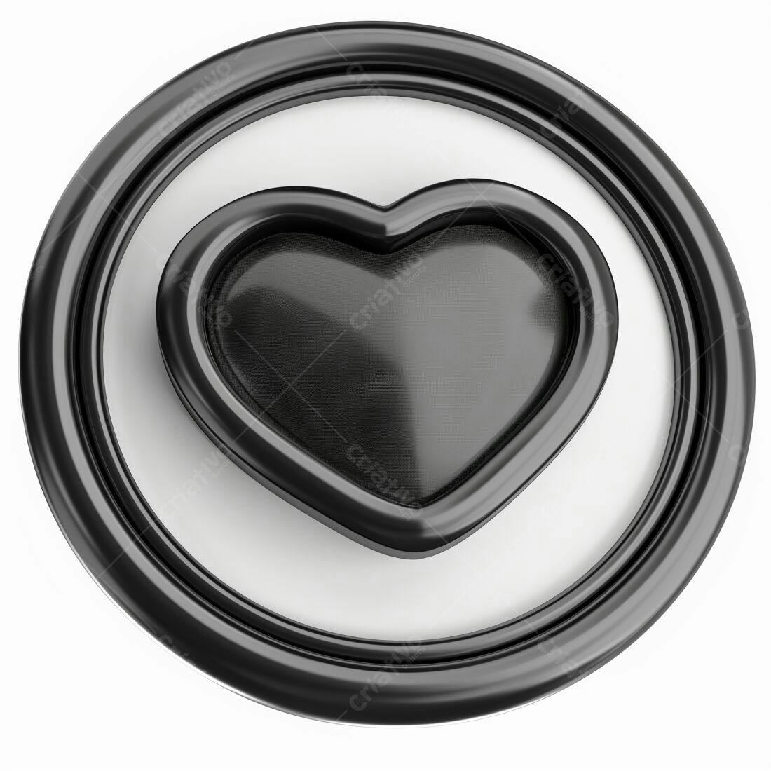 Coração preto em moldura circular