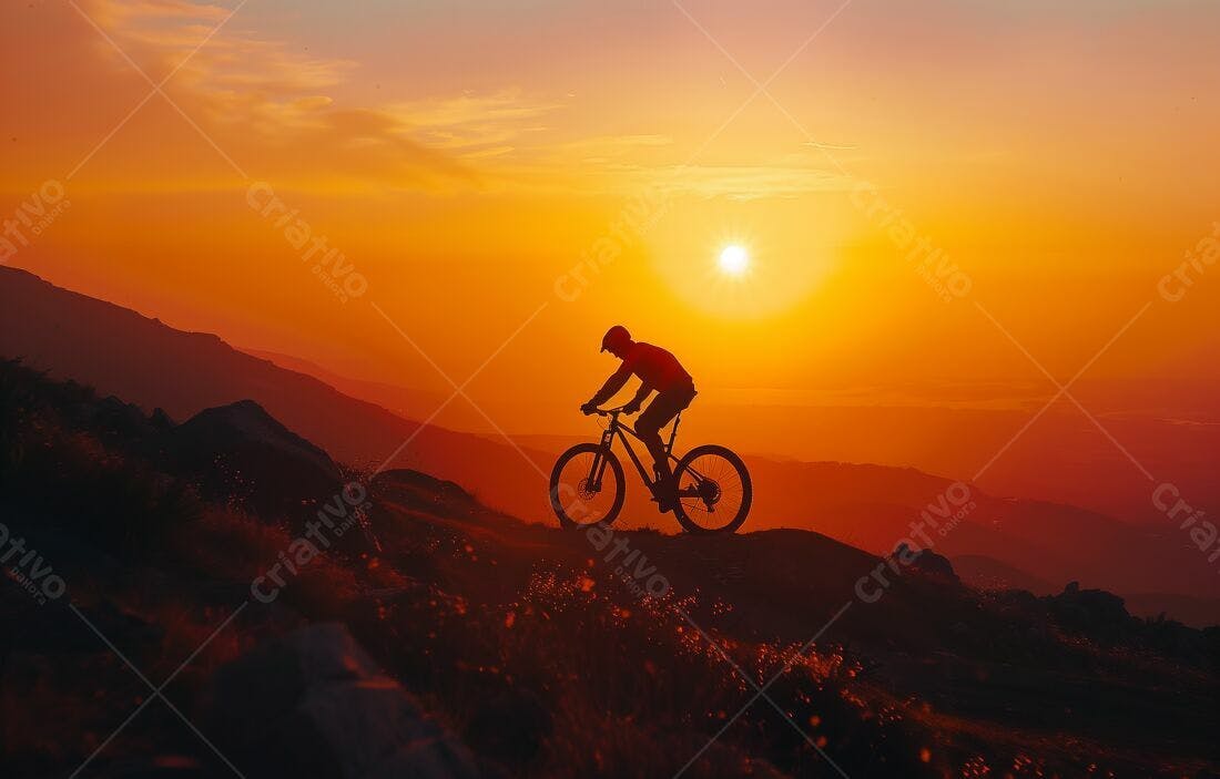 Ciclista ao Pôr do Sol Montanhoso