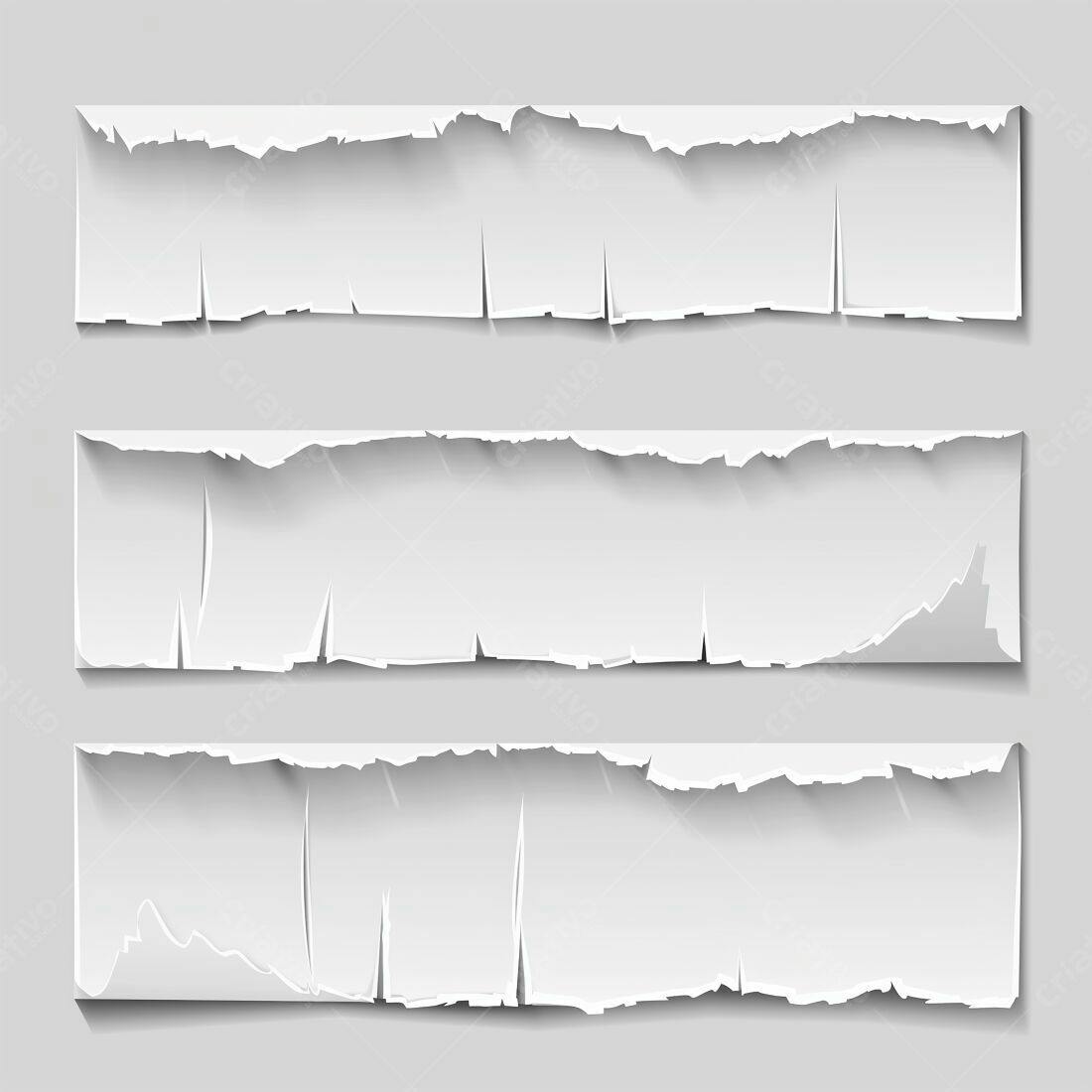 Três faixas de papel rasgado branco
