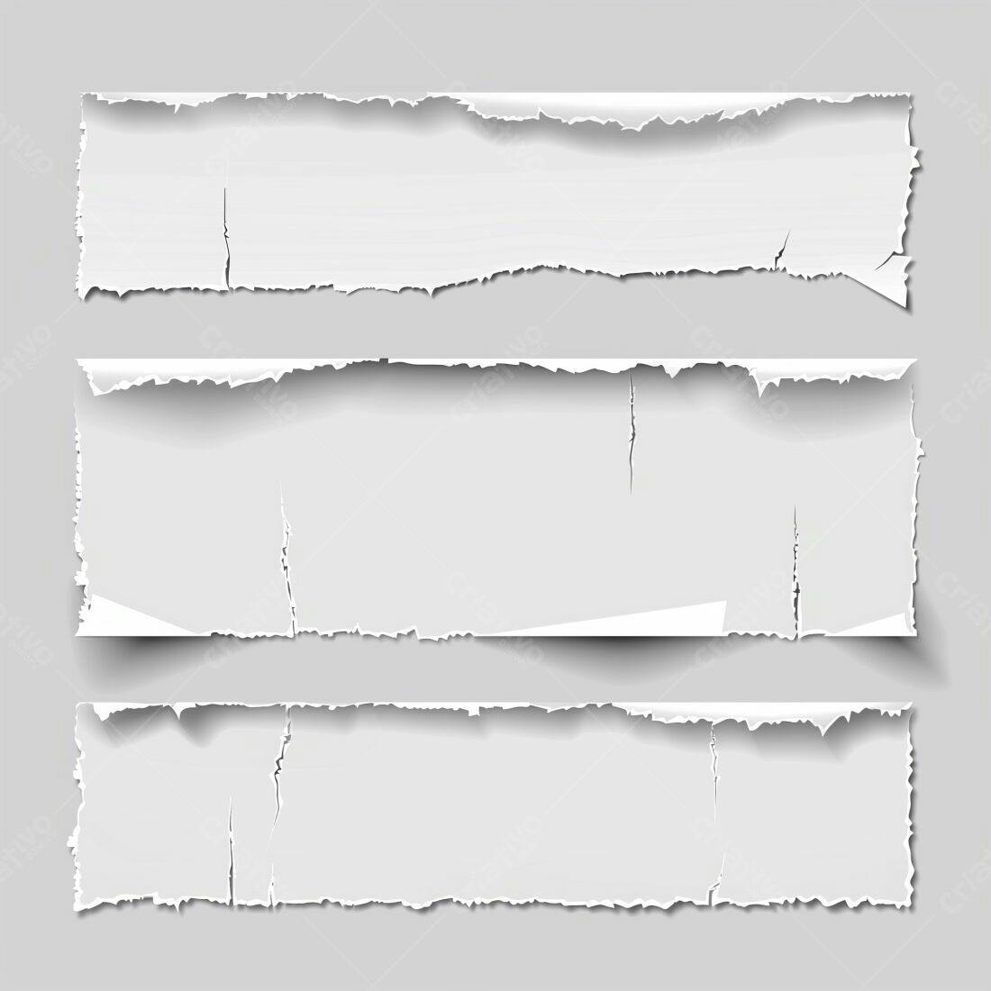 Três pedaços de papel rasgados branco