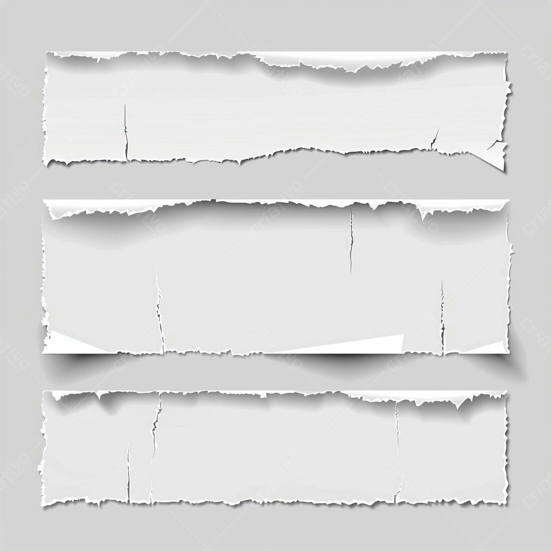Três pedaços de papel rasgado branco