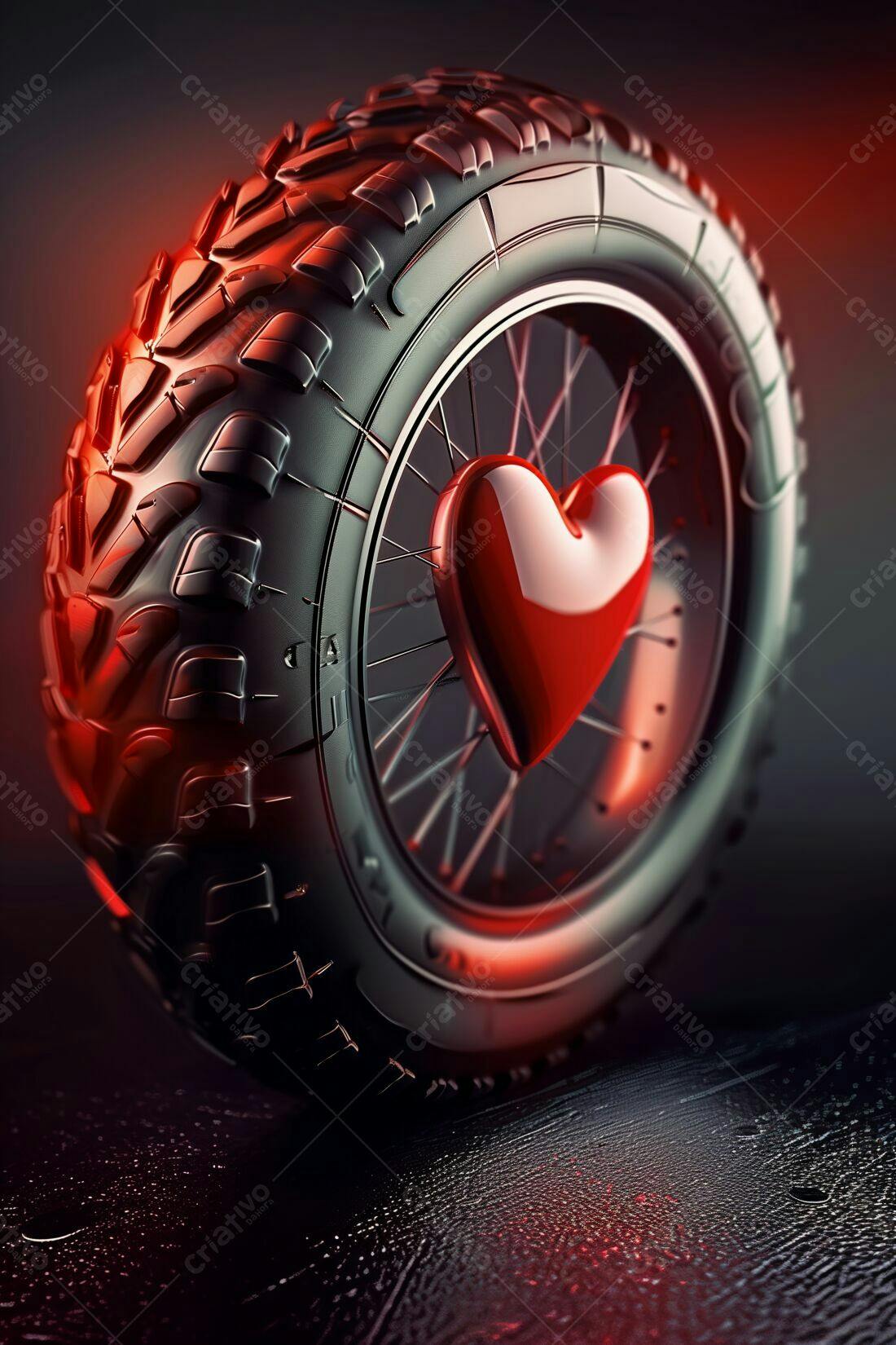 Pneu com Coração Vermelho Romântico
