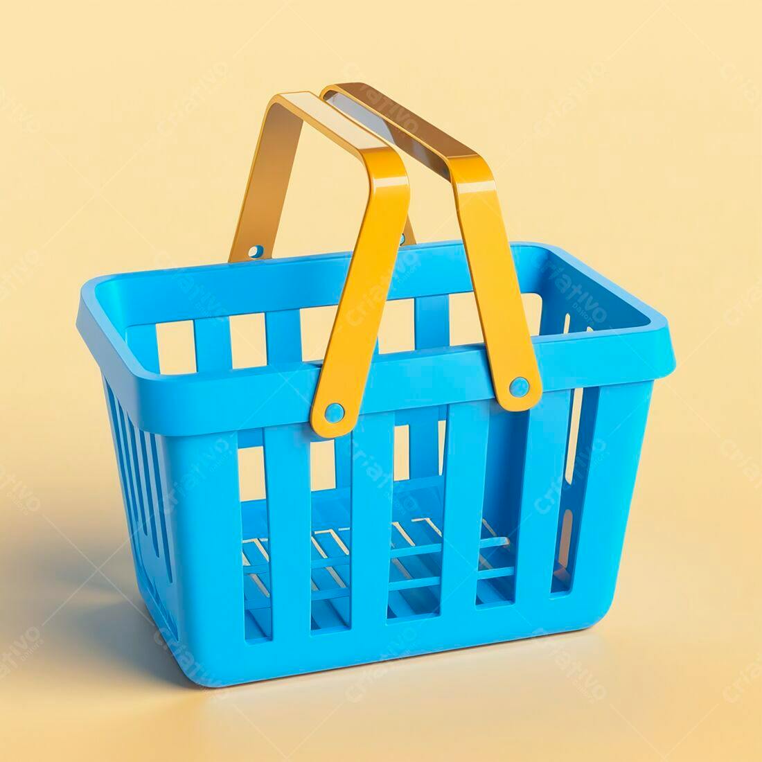 Cesta de compras azul e amarela vazia