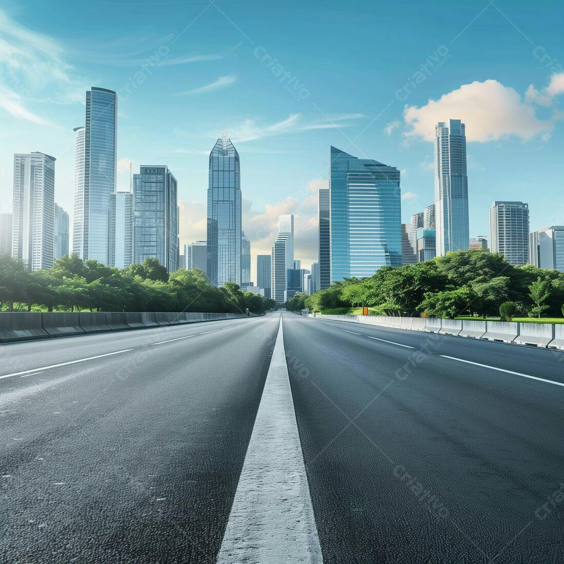 Estrada moderna com arranha-céus ao fundo