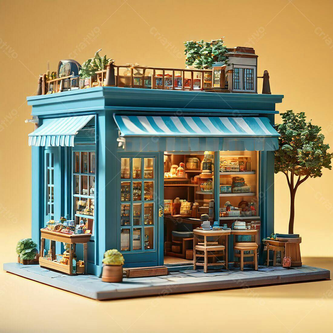 Miniatura de loja azul com terraço