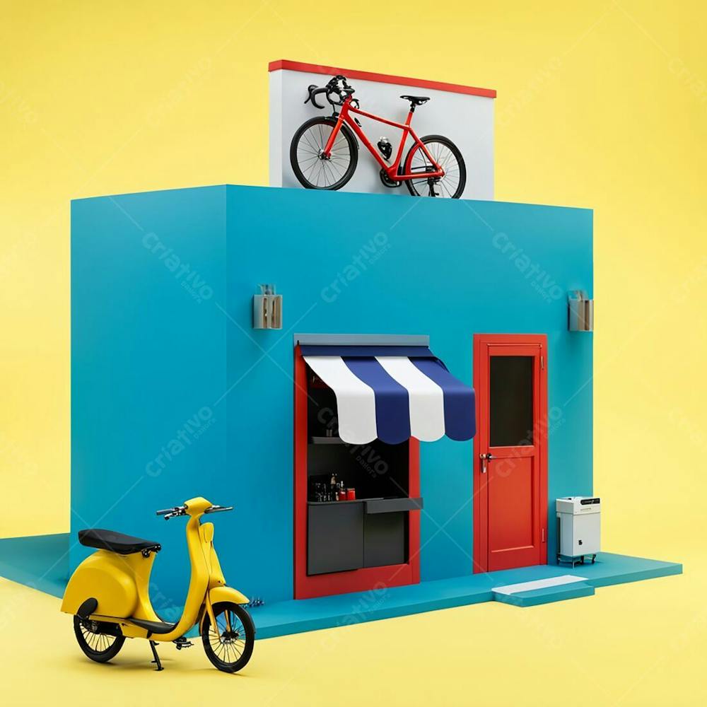 Imagem Miniatura De Uma Bicicletaria, Oficina, Loja 3D