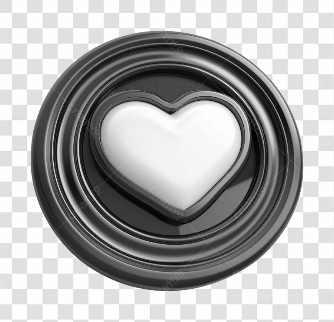 Ícone Coração Preto e Branco PNG com fundo transparente