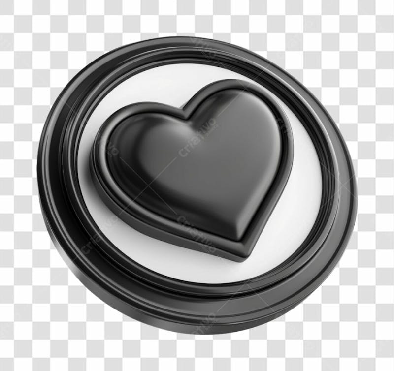 Icone 3d preto com coração branco