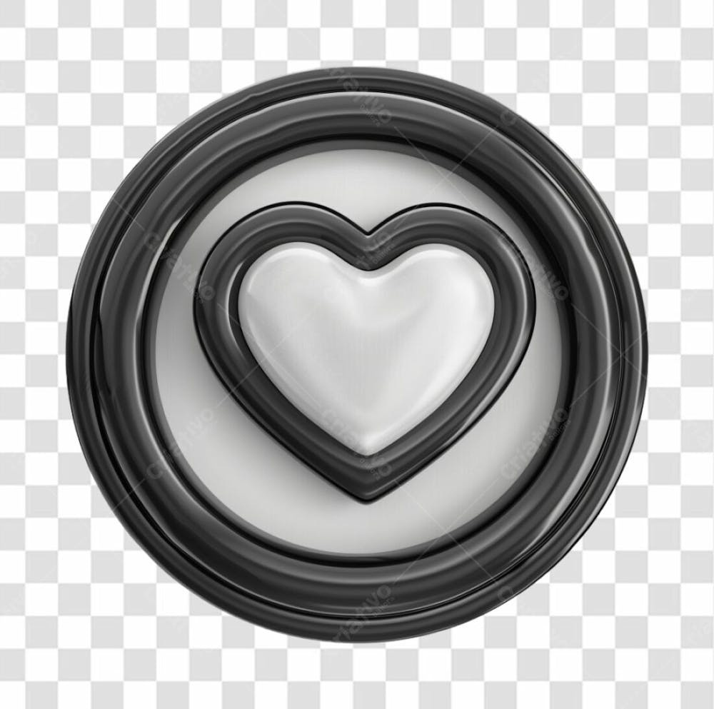 Icone 3D Preto Com Coração Branco