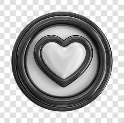 Icone 3D Preto Com Coração Branco