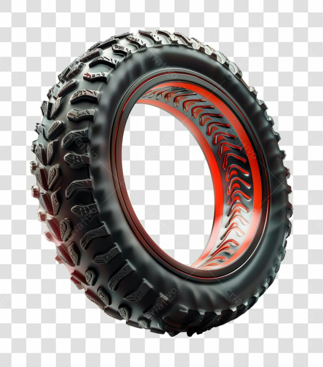 Icone Pneu Off-Road Preto e Vermelho PNG com fundo transparente