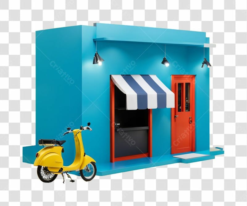 Imagem miniatura de uma bicicletaria, oficina, loja 3d