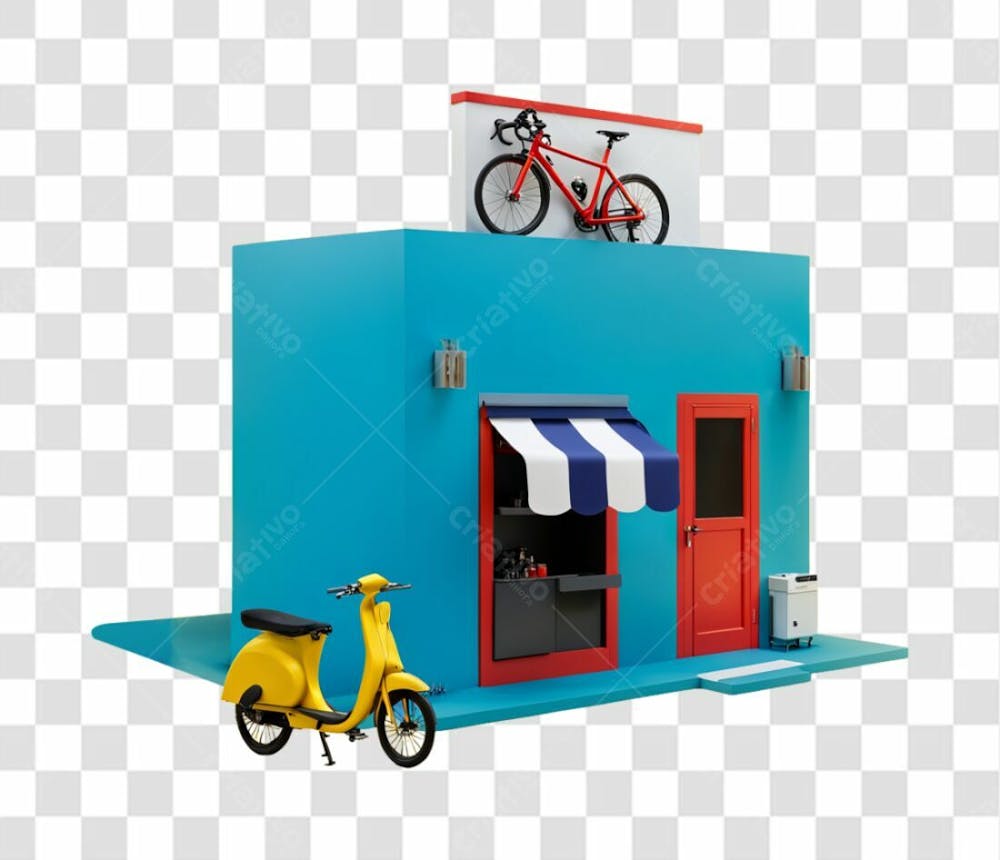 Imagem Miniatura De Uma Bicicletaria, Oficina, Loja 3D