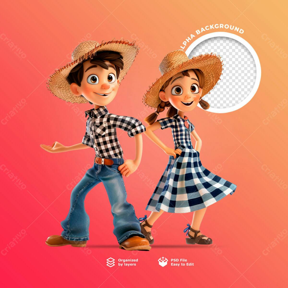 Banner Festa Junina com Personagens PSD Editável