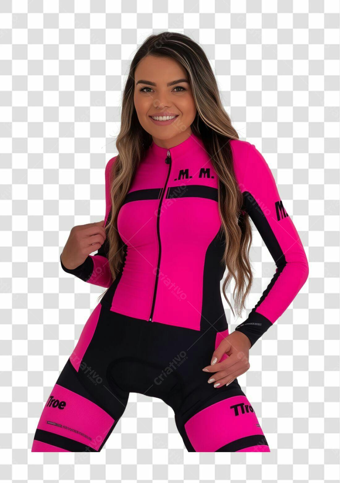 Imagem Ciclista Mulher Uniforme Rosa e Preto PNG com fundo transparente